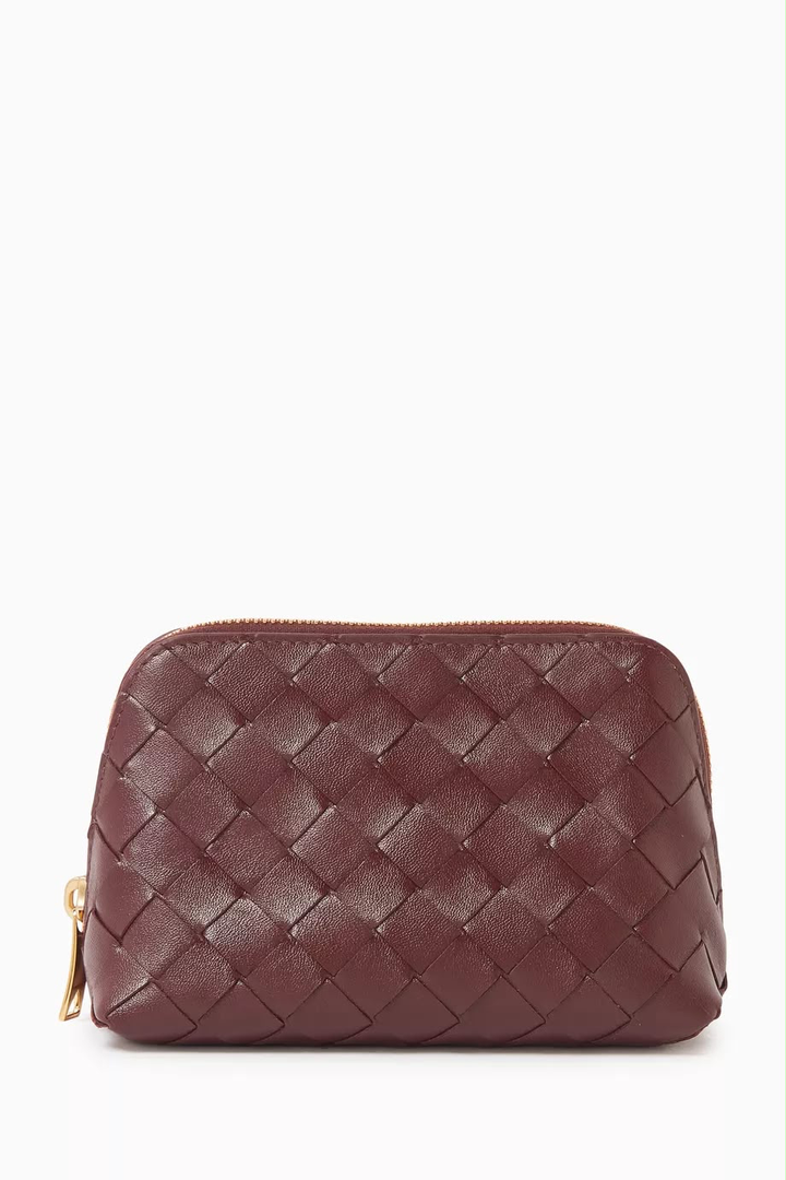 Intrecciato Leather Cosmetic Case — Burgundy — Bottega Veneta