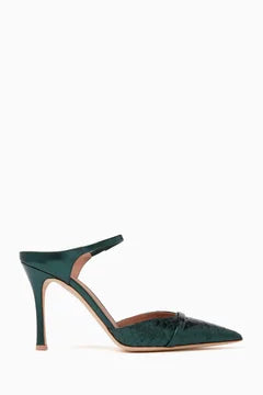 Pointed toe mule with strap on flared stiletto, Dark Green, main image