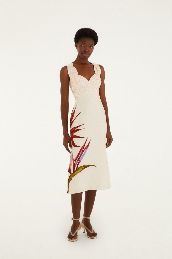 Strelitzia Sand Midi Dress — Strelitzia Sand — Farm Rio