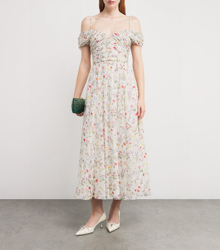 Silk Impressionist Midi Dress — Multicolor