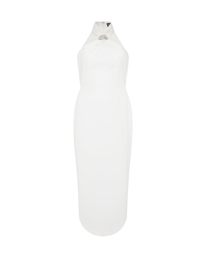 Crystal Arch Halter Midi Dress — White/Silver — David Koma