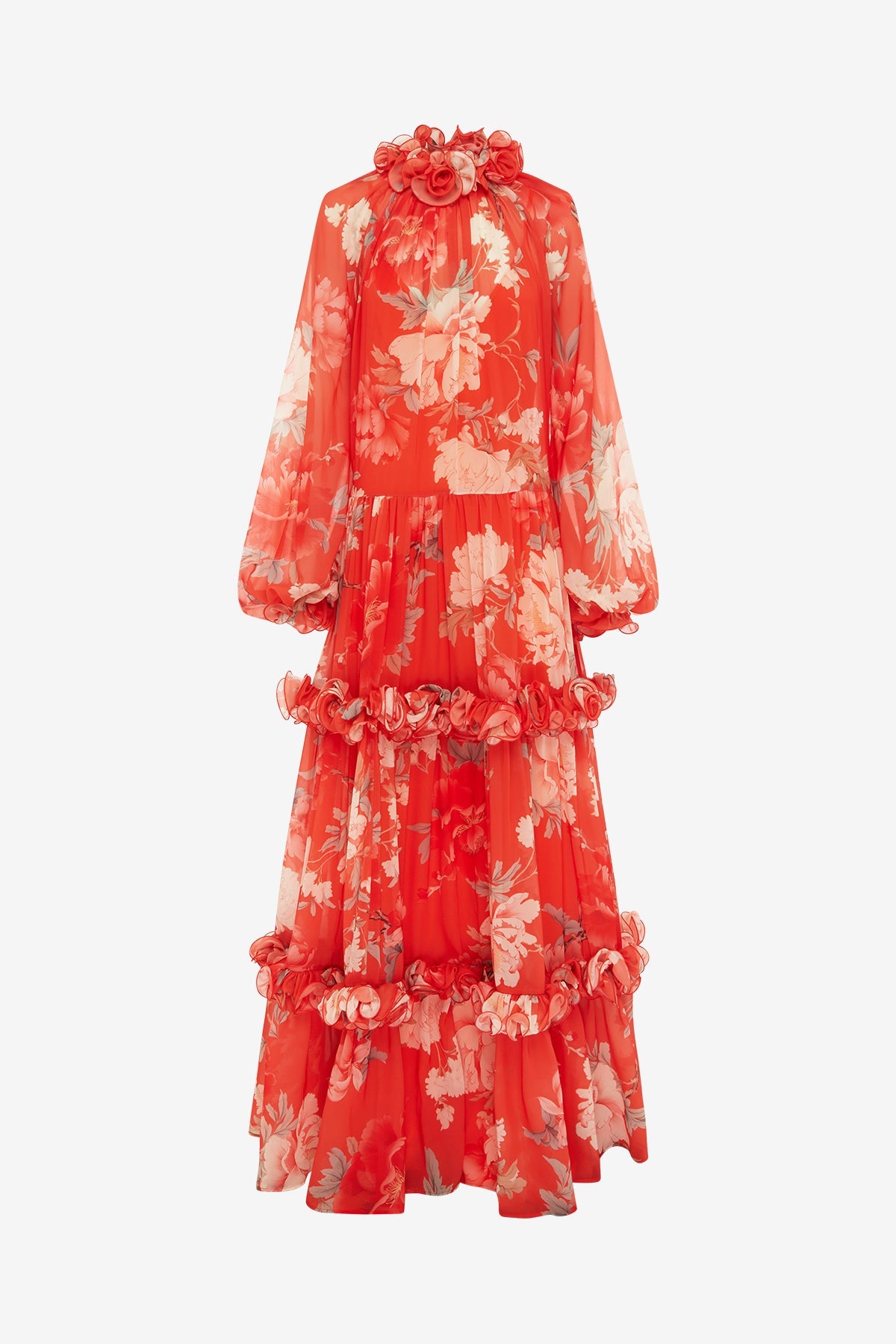 Angela Ruffled Maxi Dress — Saffron Peony Print, main image