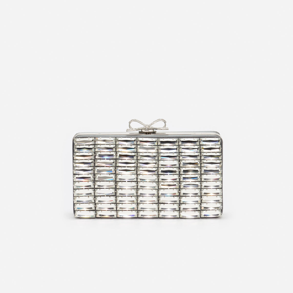 Grey Satin Crystal Clutch Bag, main image