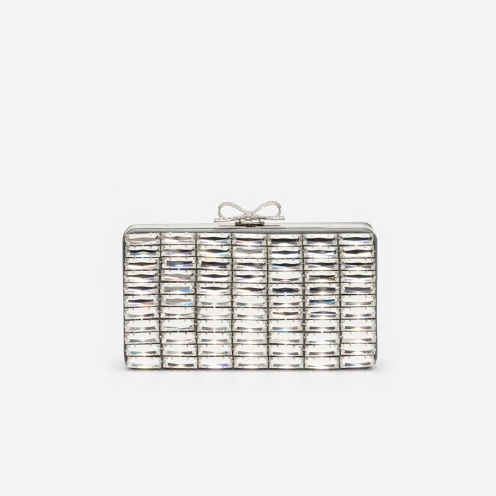 Grey Satin Crystal Clutch Bag — Self-Portrait