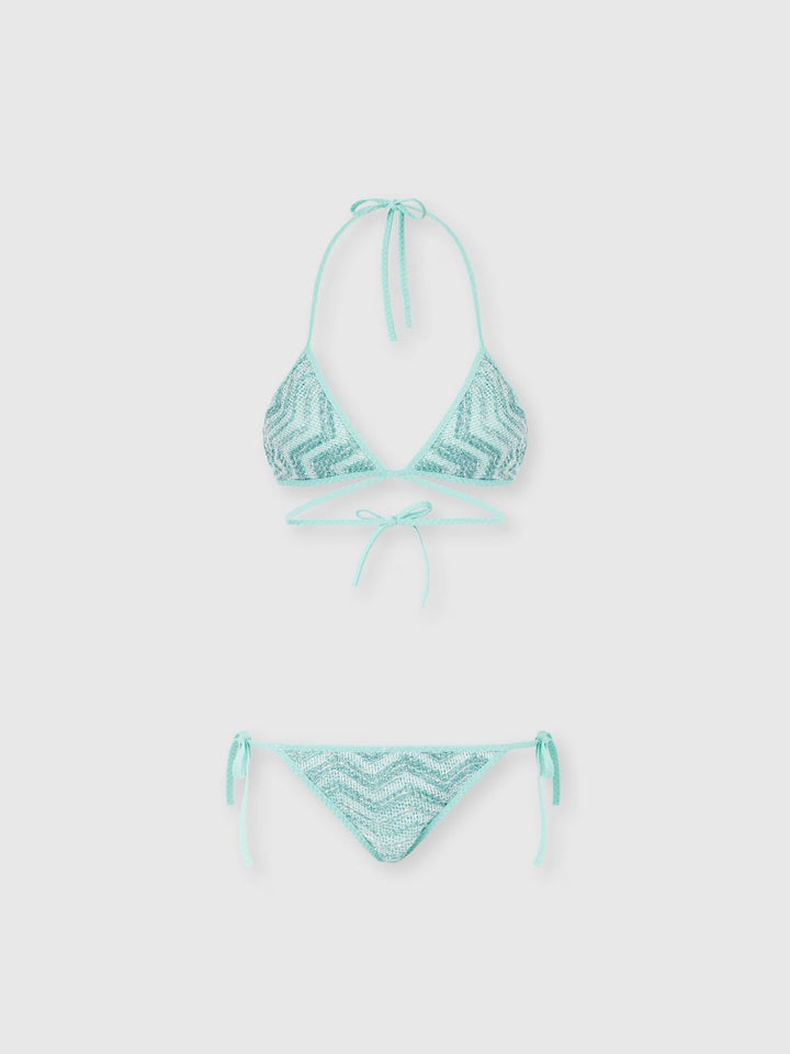 Triangle Mesh Bikini, zigzag and sequins — Light Blue S72PH