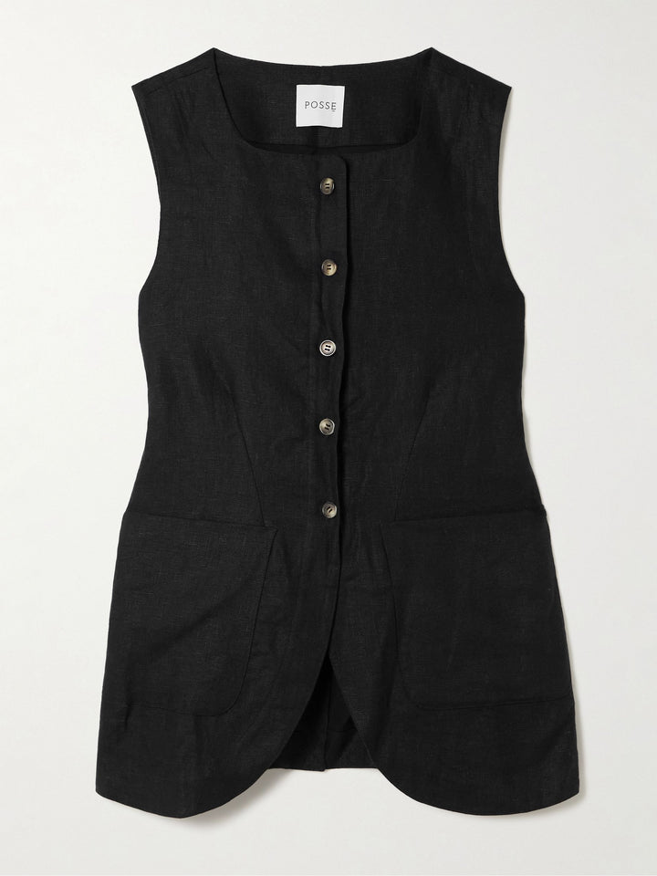 Emma Linen Vest — Black
