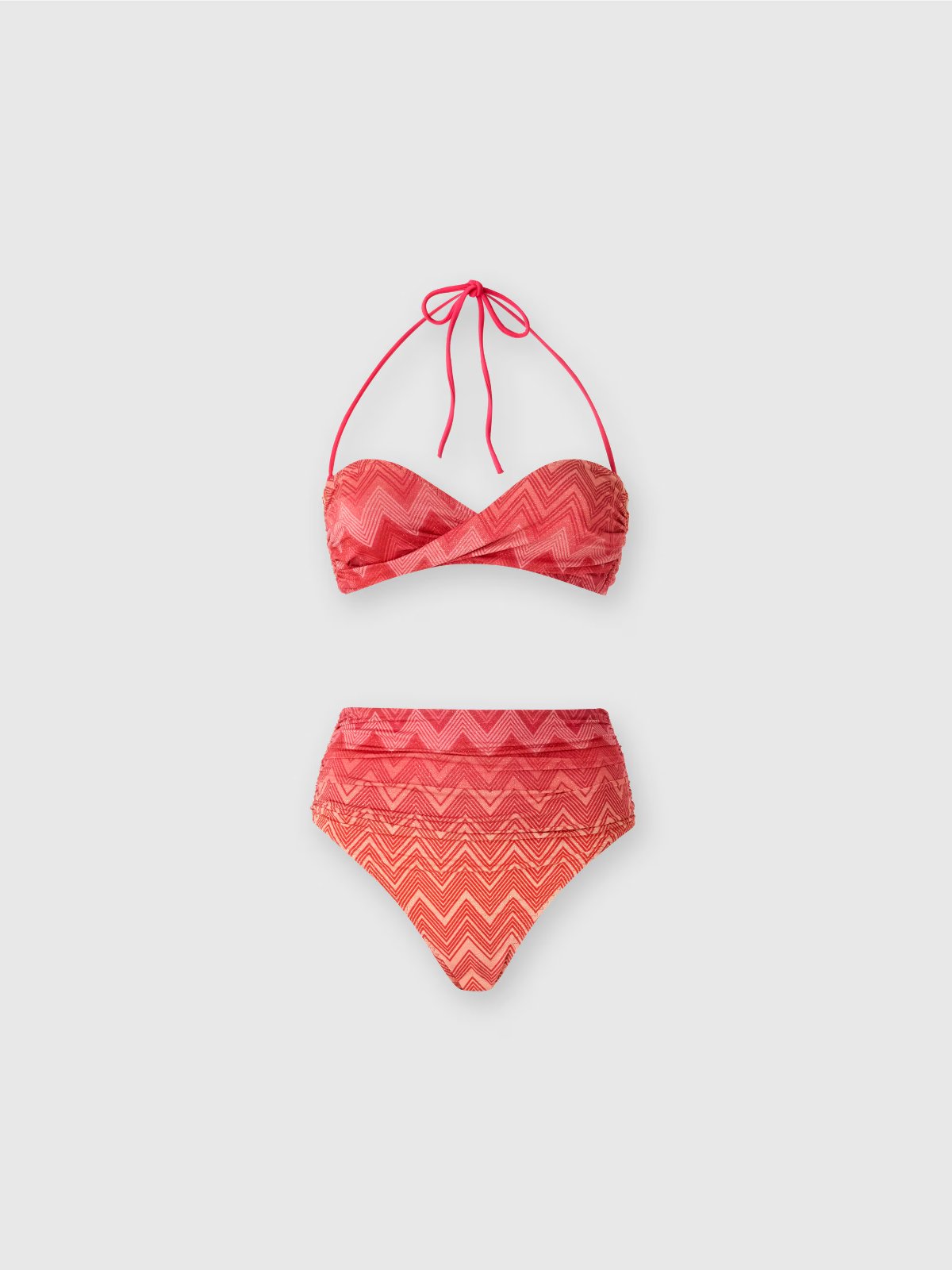Zig Zag Lame Stretch Nylon Bikini with High Bottom — Red S416I, main image