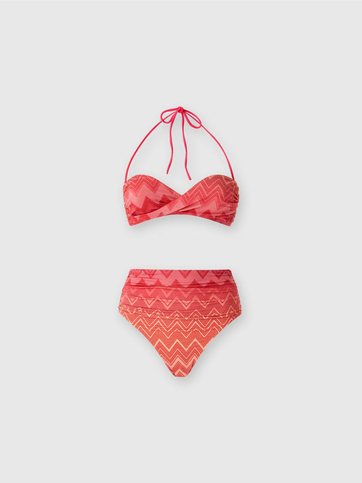 Zig Zag Lame Stretch Nylon Bikini with High Bottom — Red S416I